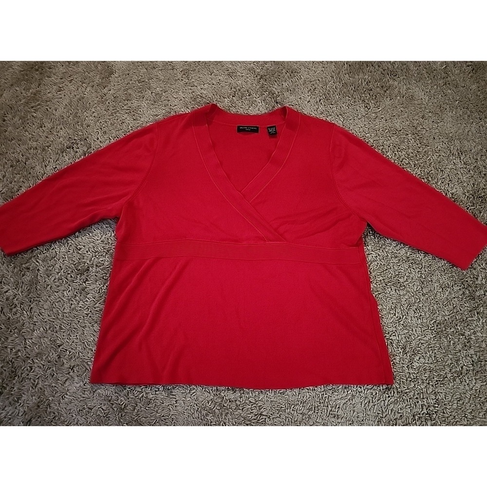 Valerie Stevens Woman 2X 3/4 Sleeve V-Neck Faux Wrap Around Sweater Red‎